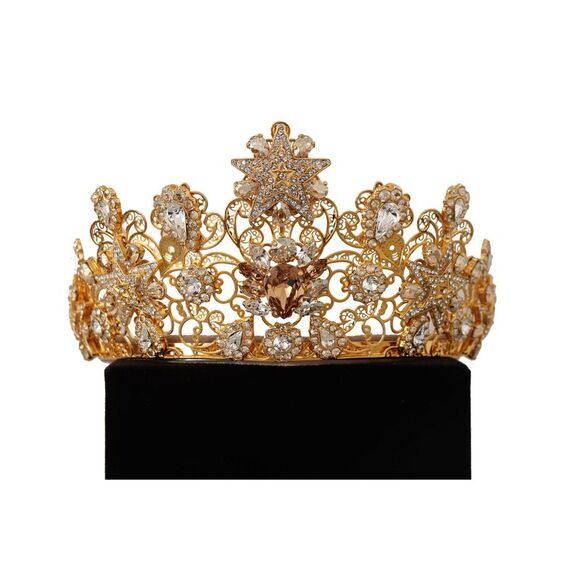 Dolce & Gabbana Diadem Headband Tiara White Rose Crystal Hair Gold main image 0